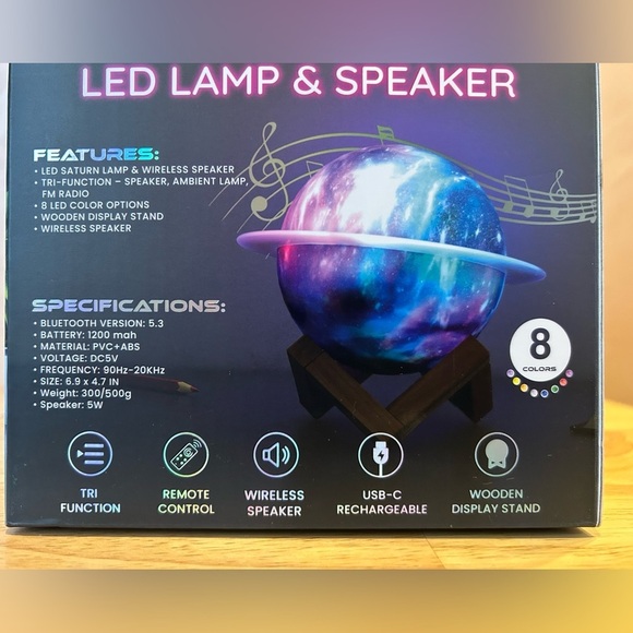 WONDERLIT Beyond Lighting SATURN LED Lamp & Speaker with Bluetooth. New In Box. - Picture 7 of 7